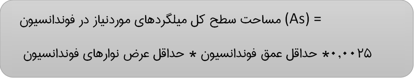 فرمول محاسبه مساحت سطح میلگردهای موردنیاز در فوندانسیون